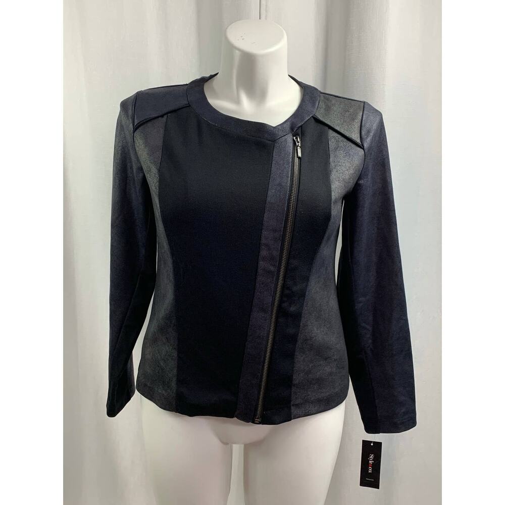 Style & Co Jacket Side Zip Motto Vegan Leather Suede
